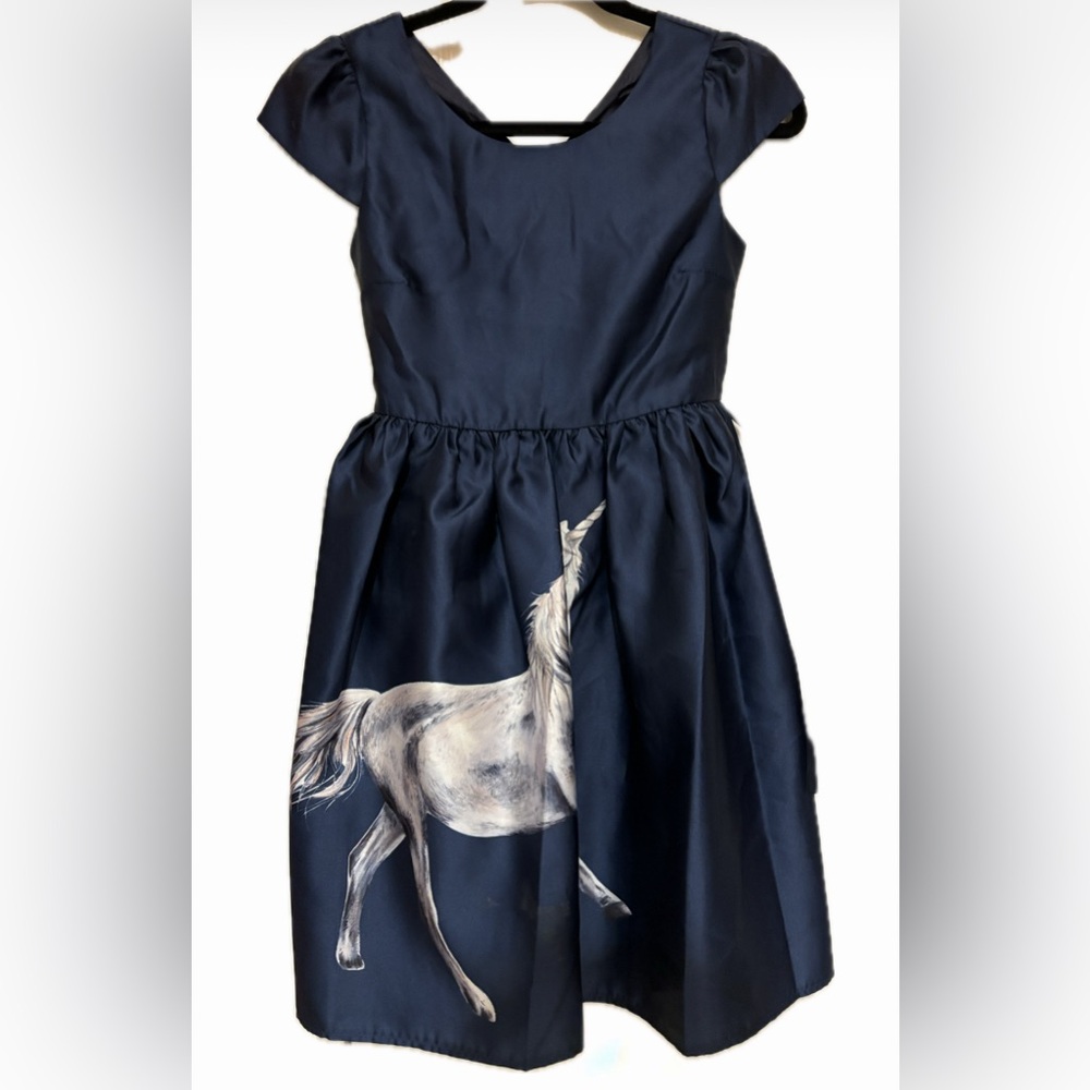 London Monsoon out of production Navy unicorn children’s dress with belt